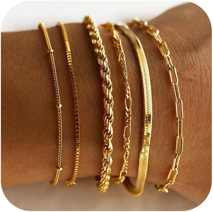Gold Bracelets for Women, 14K Gold Plated Jewelry Sets