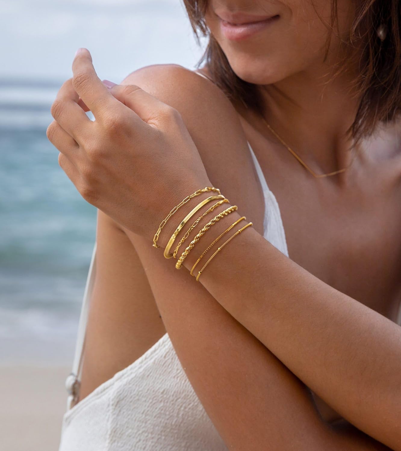 Gold Bracelets for Women, 14K Gold Plated Jewelry Sets