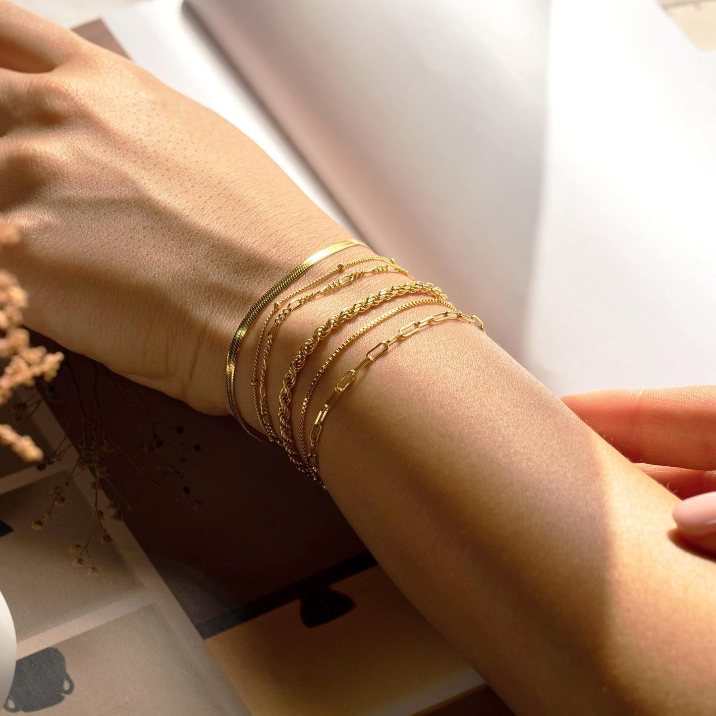Gold Bracelets for Women, 14K Gold Plated Jewelry Sets