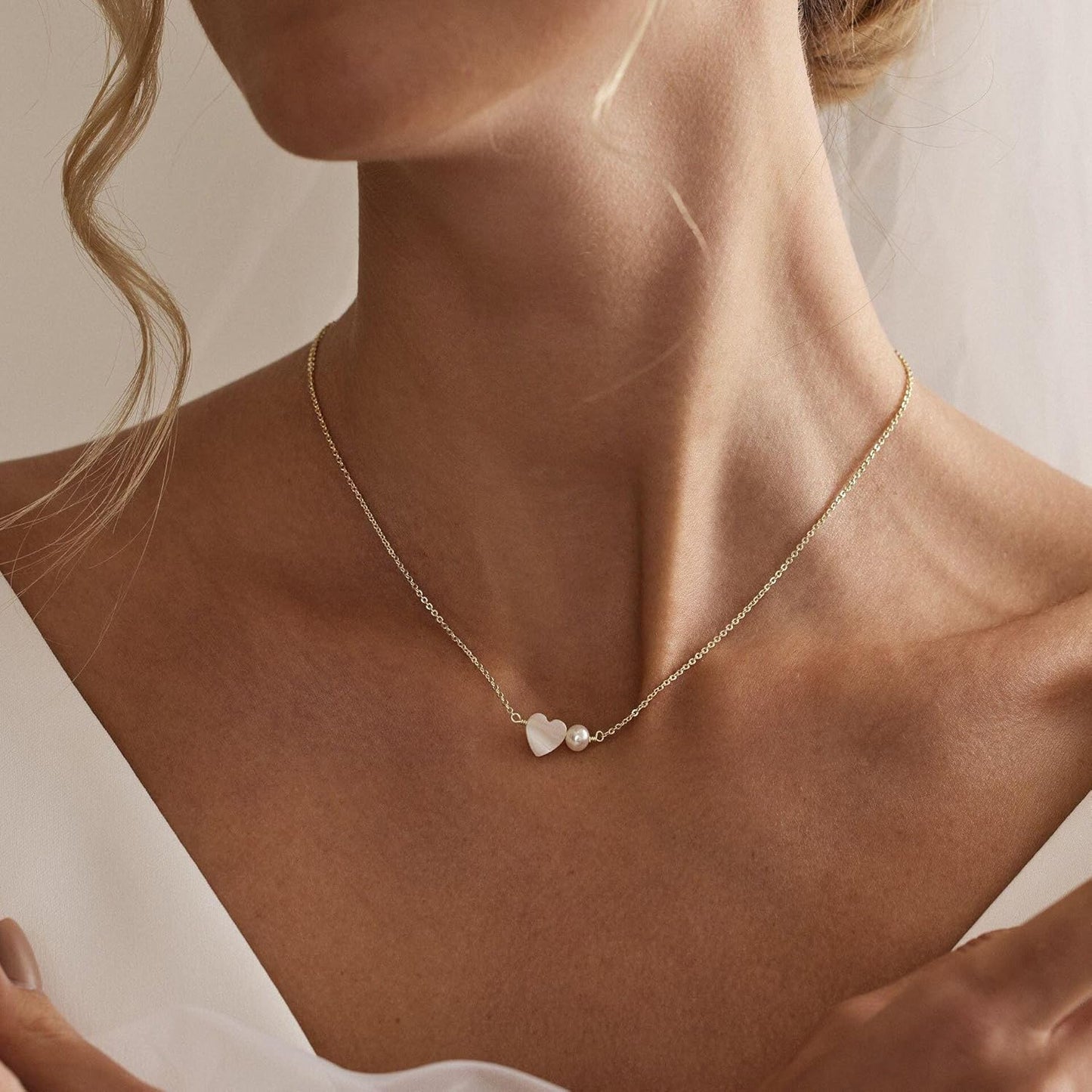 14K Gold Plated Pearl Necklace for Women | Dainty Layered Choker | Waterproof Wedding Jewelry Gift