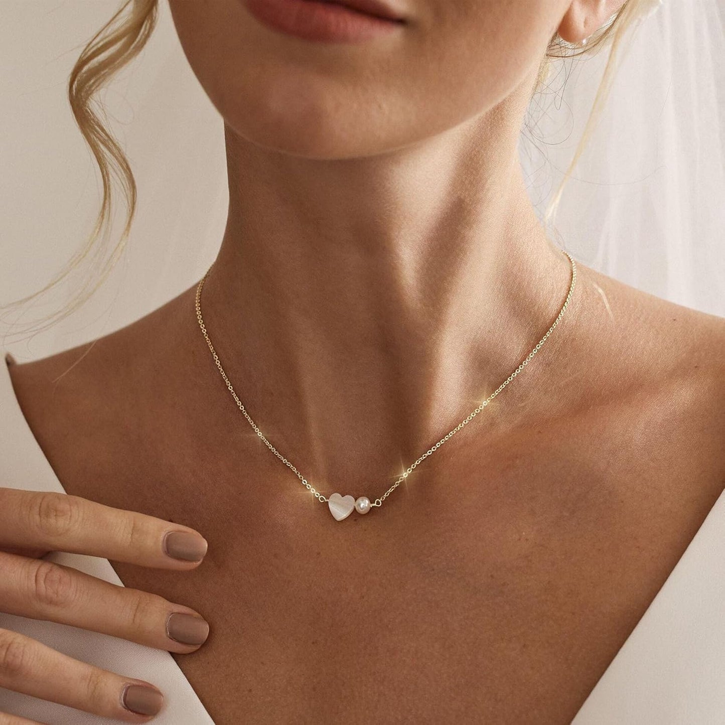 14K Gold Plated Pearl Necklace for Women | Dainty Layered Choker | Waterproof Wedding Jewelry Gift
