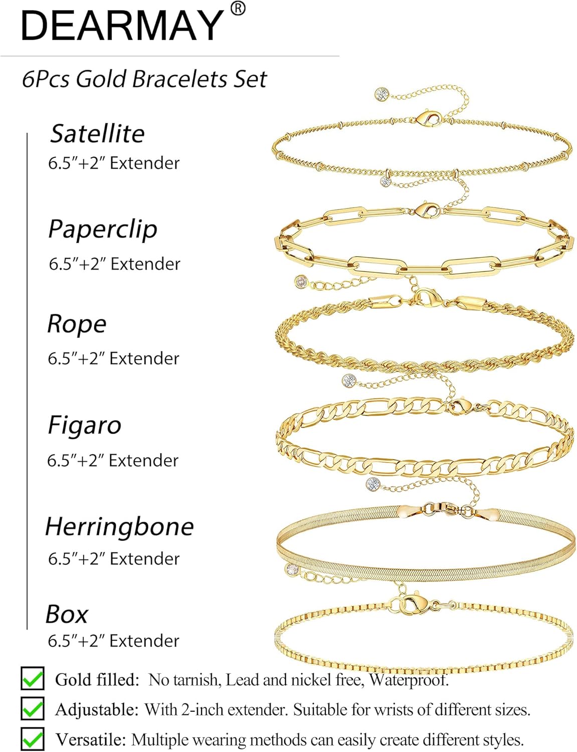 Gold Bracelets for Women, 14K Gold Plated Jewelry Sets