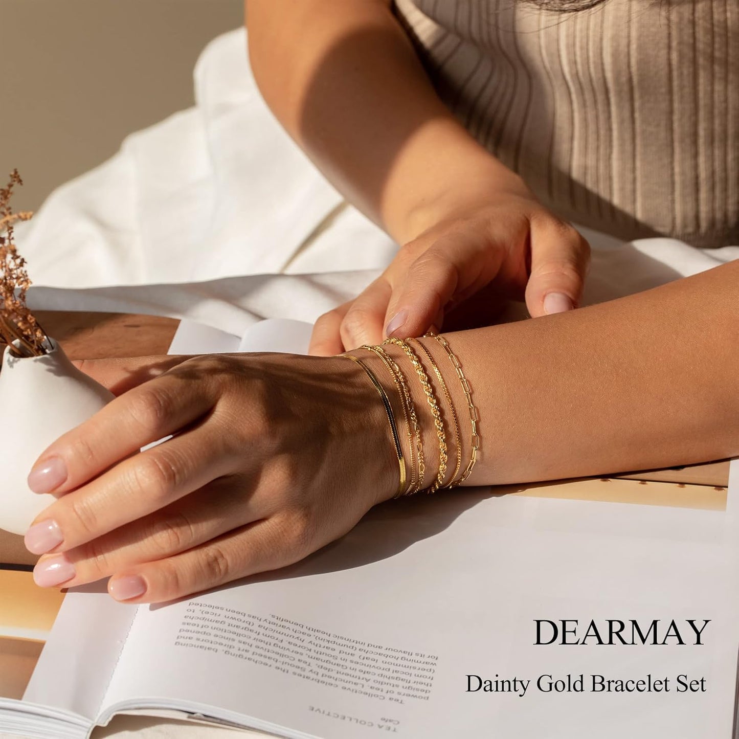 Gold Bracelets for Women, 14K Gold Plated Jewelry Sets