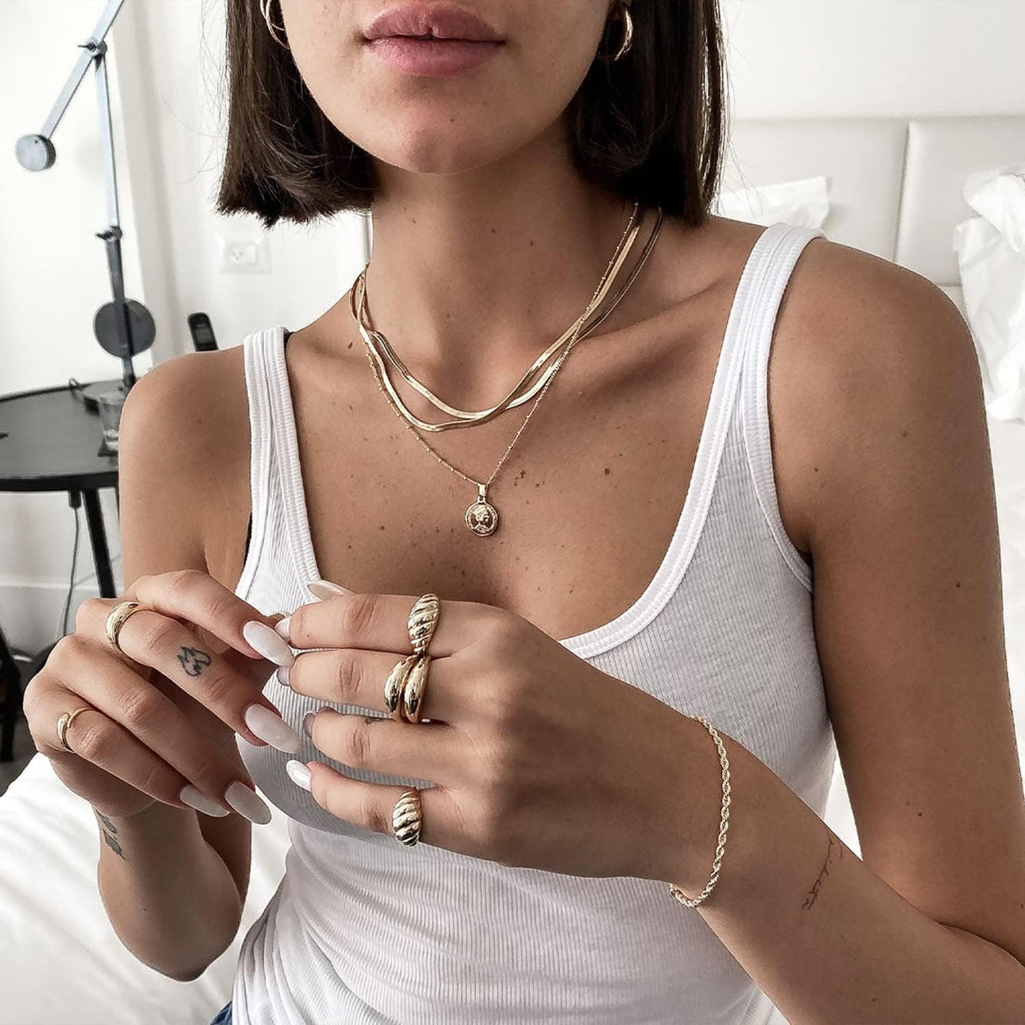 14K Gold Plated Necklaces for Women, Dainty Gold Herringbone Choker Necklace Thin Layered Snake Chain Jewelry for Gifts