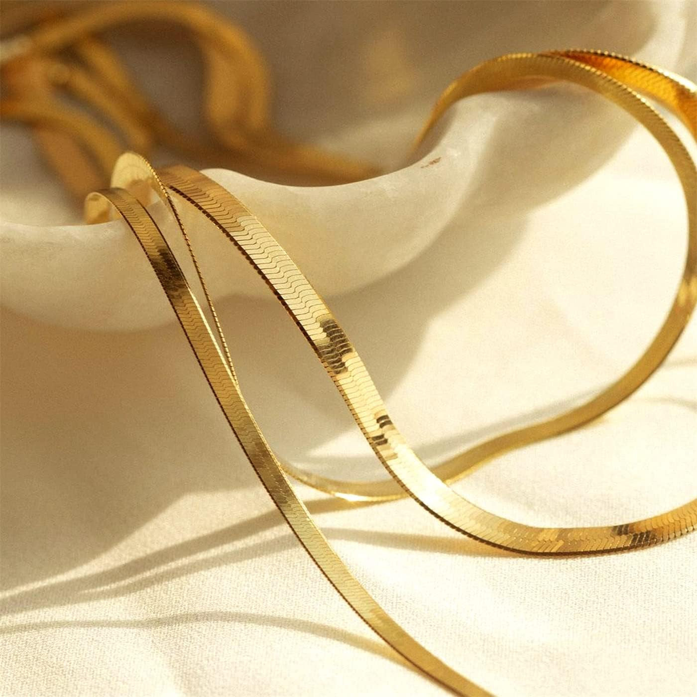 14K Gold Plated Necklaces for Women, Dainty Gold Herringbone Choker Necklace Thin Layered Snake Chain Jewelry for Gifts