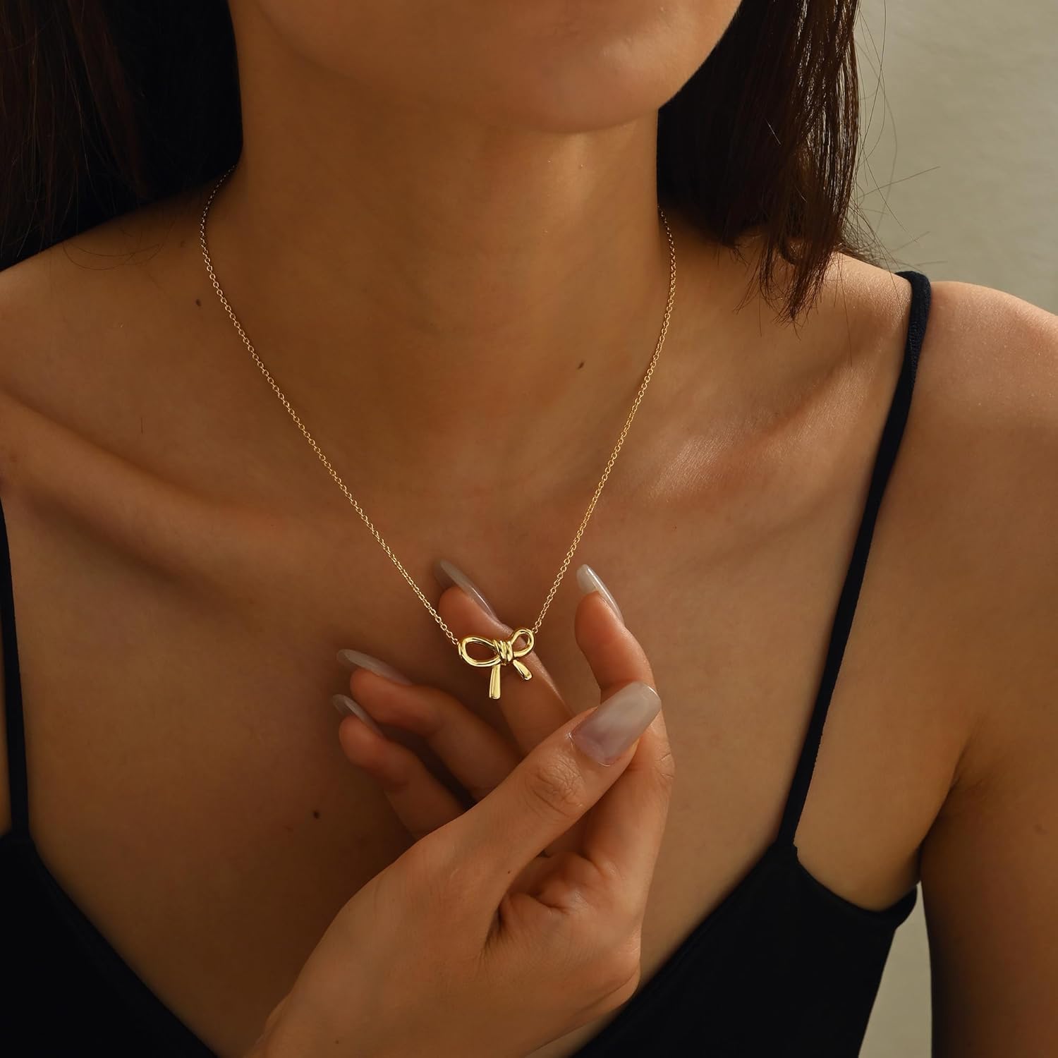 Gold Bow Necklace for Women - 14K Gold Plated Dainty Pendant, Tarnish Resistant Charm Necklace, Gift for Her