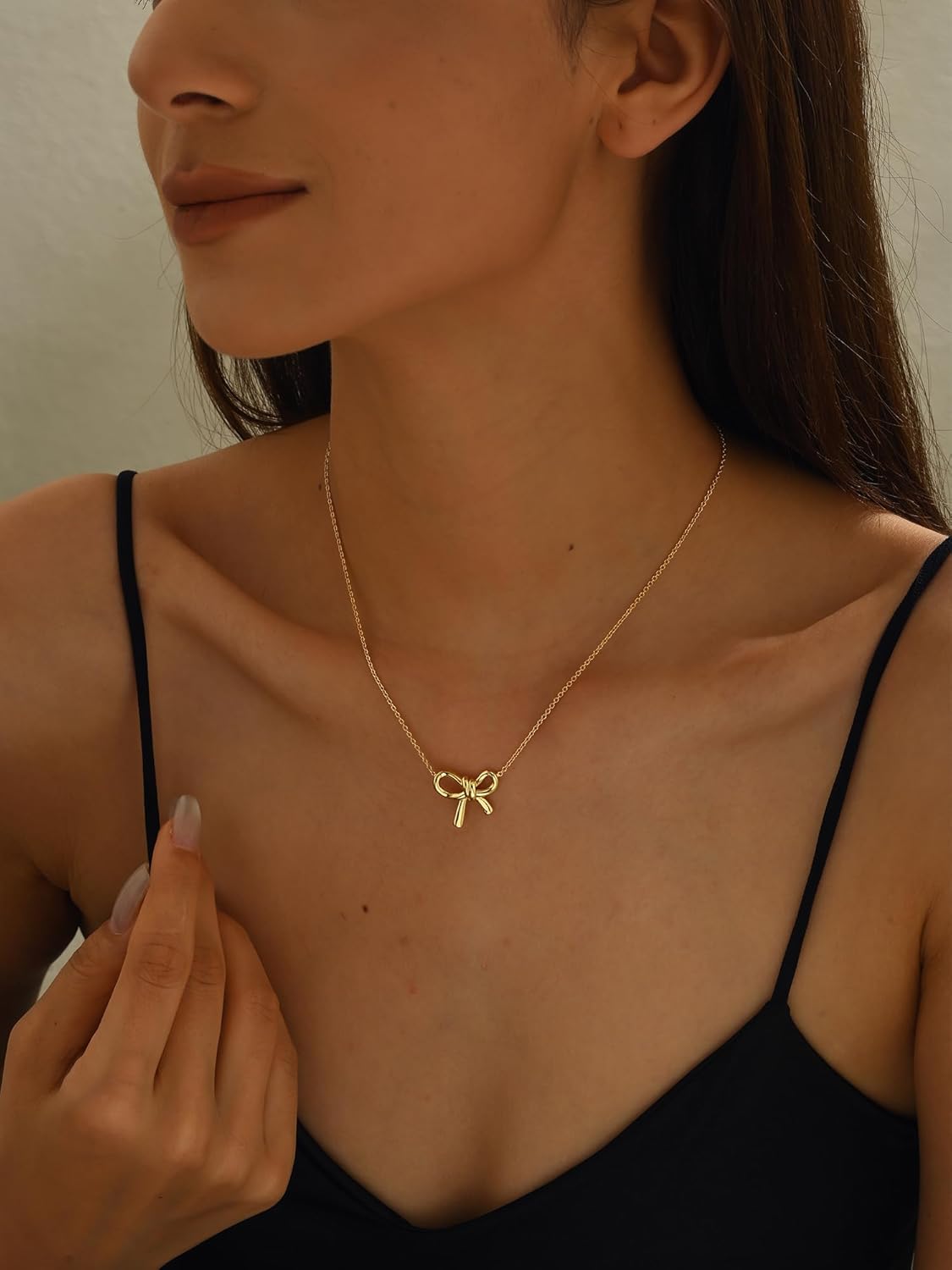 Gold Bow Necklace for Women - 14K Gold Plated Dainty Pendant, Tarnish Resistant Charm Necklace, Gift for Her