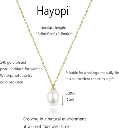 Pearl Necklace for Women Trendy,14K Gold Plated Necklace Dainty Wedding Necklace Small Cute Choker Necklace Beaded Lariat Drop Necklace Vintage Waterproof Jewelry for Women Gold Jewelry Fashion Gifts