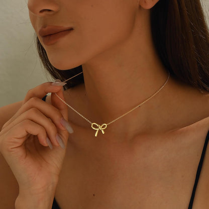 Gold Bow Necklace for Women - 14K Gold Plated Dainty Pendant, Tarnish Resistant Charm Necklace, Gift for Her