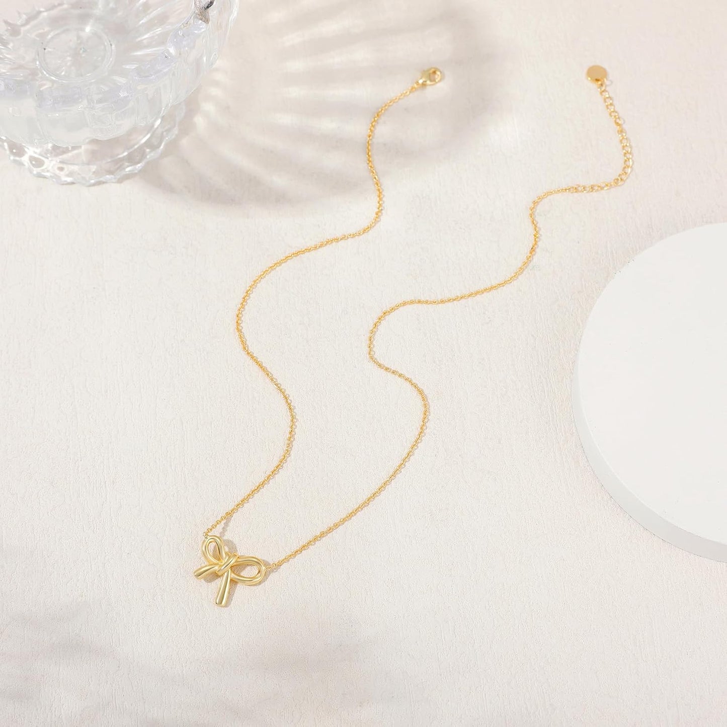 Gold Bow Necklace for Women - 14K Gold Plated Dainty Pendant, Tarnish Resistant Charm Necklace, Gift for Her