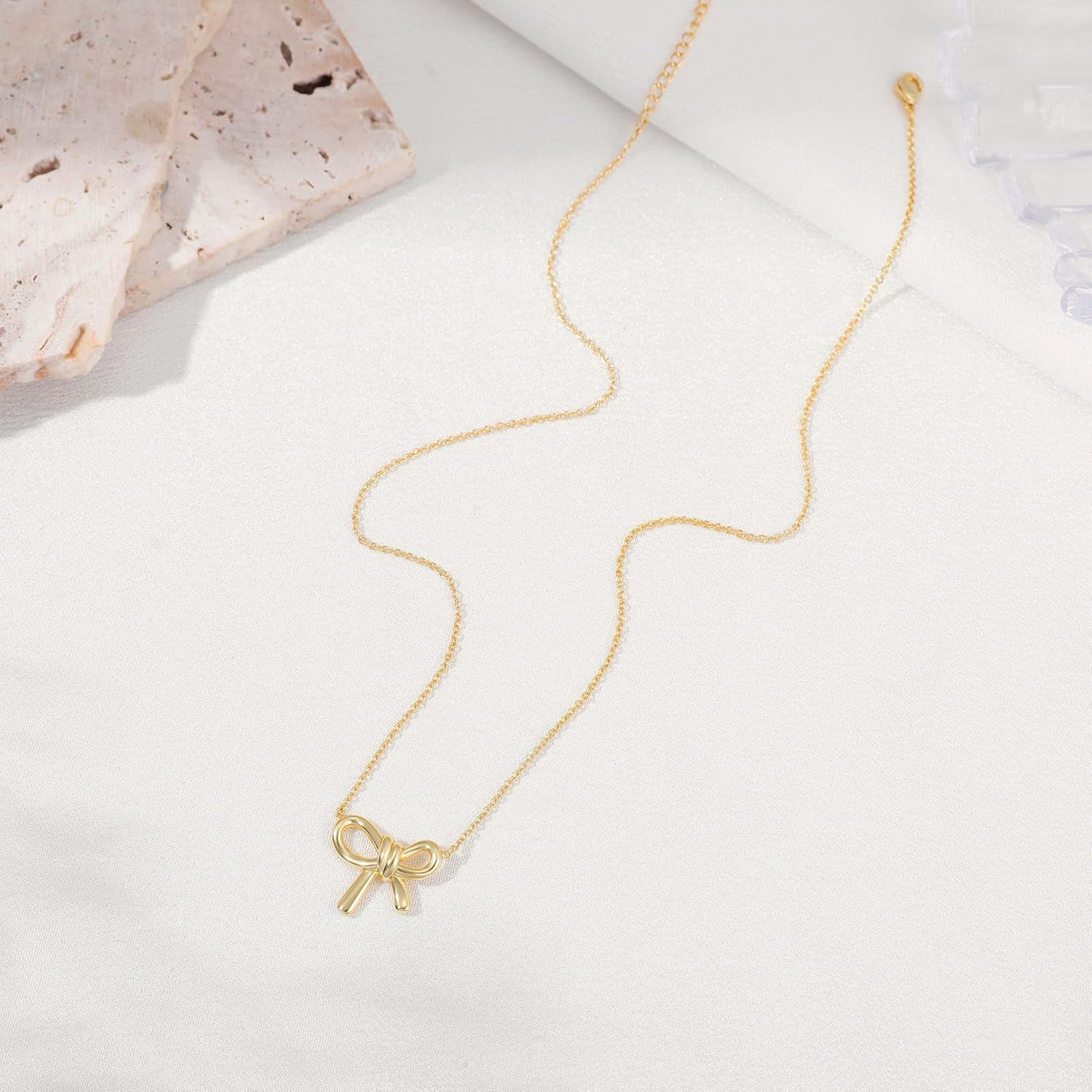 Gold Bow Necklace for Women - 14K Gold Plated Dainty Pendant, Tarnish Resistant Charm Necklace, Gift for Her