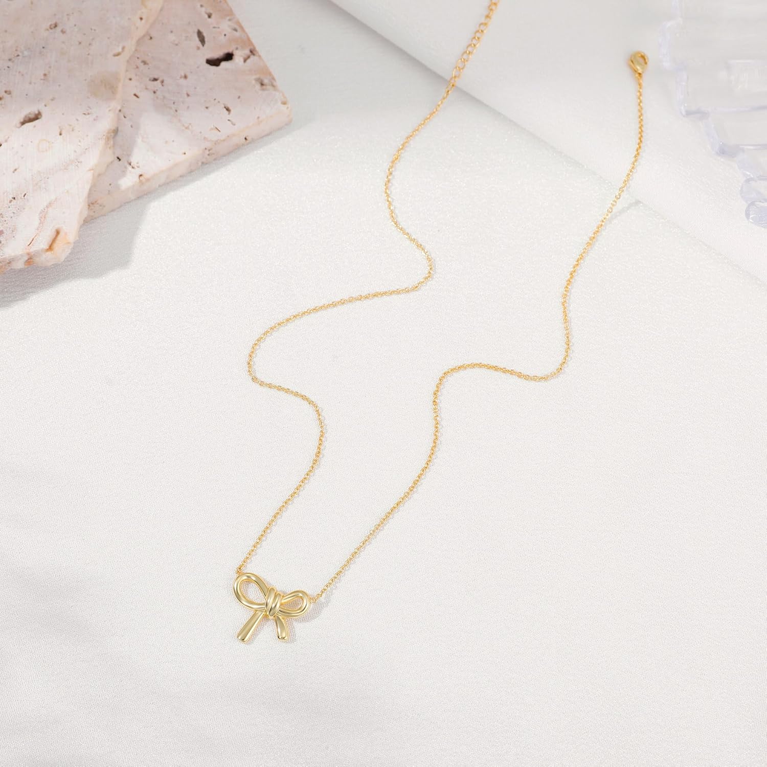 Gold Bow Necklace for Women - 14K Gold Plated Dainty Pendant, Tarnish Resistant Charm Necklace, Gift for Her