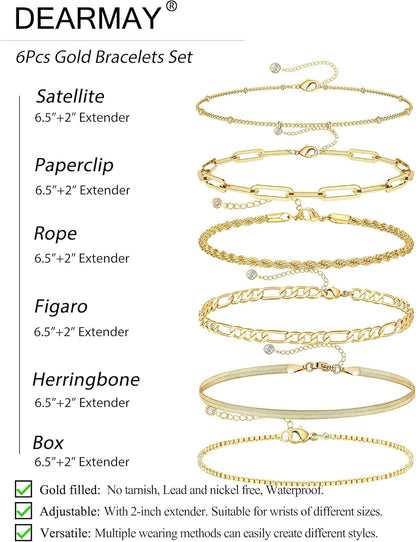 Gold Bracelets for Women, 14K Gold Plated Jewelry Sets