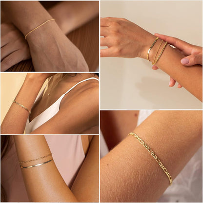 Gold Bracelets for Women, 14K Gold Plated Jewelry Sets